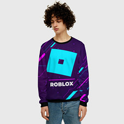 Свитшот мужской Символ Roblox в неоновых цветах на темном фоне, цвет: 3D-черный — фото 2