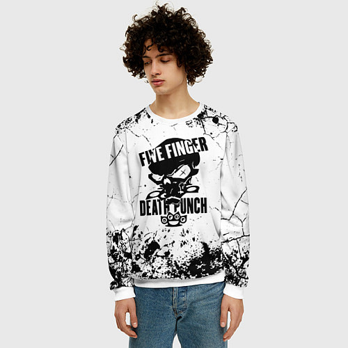 Мужской свитшот Five Finger Death Punch - мелкие трещины / 3D-Белый – фото 3