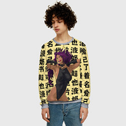 Свитшот мужской Йоруичи Шихоин - БЛИЧ иероглифы, цвет: 3D-меланж — фото 2