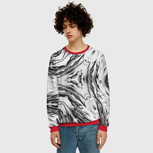 Мужской свитшот Черно-белый абстрактный узор Трио / 3D-Красный – фото 3