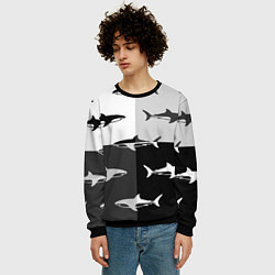 Свитшот мужской Стая акул - pattern, цвет: 3D-черный — фото 2