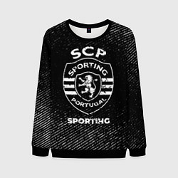 Свитшот мужской Sporting с потертостями на темном фоне, цвет: 3D-черный