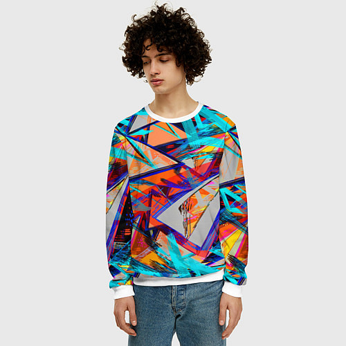 Мужской свитшот Яркий неоновый абстрактный узор / 3D-Белый – фото 3
