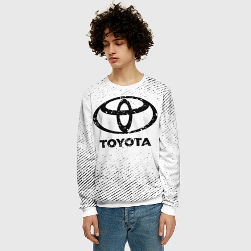 Мужской свитшот Toyota с потертостями на светлом фоне / 3D-Белый – фото 3