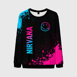 Свитшот мужской Nirvana - neon gradient: символ и надпись вертикал, цвет: 3D-черный