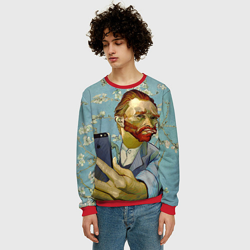 Мужской свитшот Ван Гог Селфи - Арт Портрет / 3D-Красный – фото 3