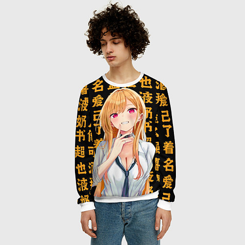 Мужской свитшот Марин Китагава - Фарфоровая кукла влюбилась / 3D-Белый – фото 3