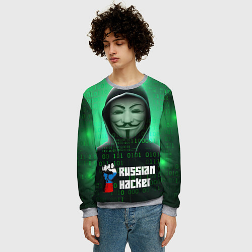 Мужской свитшот Russian hacker green / 3D-Меланж – фото 3