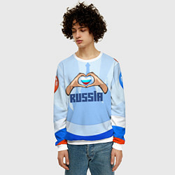 Свитшот мужской Люблю Россию - сердечко руками, цвет: 3D-белый — фото 2