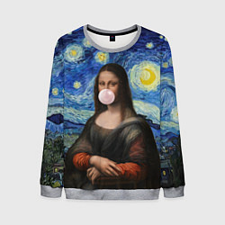 Свитшот мужской Мона Лиза Приколы - Звездная ночь, цвет: 3D-меланж