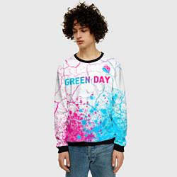 Свитшот мужской Green Day neon gradient style: символ сверху, цвет: 3D-черный — фото 2