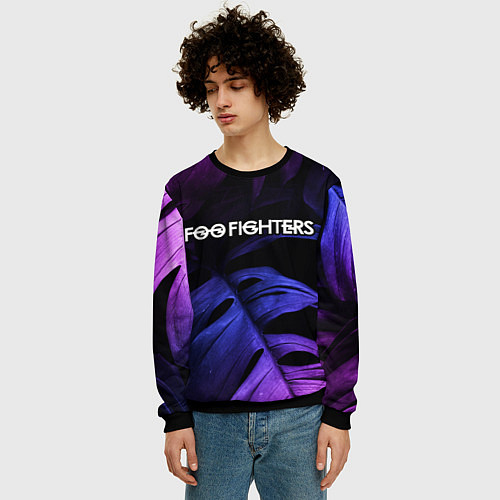 Мужской свитшот Foo Fighters neon monstera / 3D-Черный – фото 3