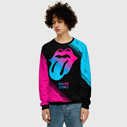 Мужской свитшот Rolling Stones - neon gradient / 3D-Черный – фото 3