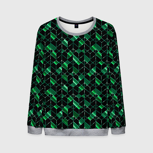 Мужской свитшот Геометрический узор, зеленые фигуры на черном / 3D-Меланж – фото 1