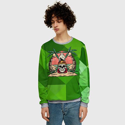 Мужской свитшот Лето: череп и серфинг / 3D-Меланж – фото 3