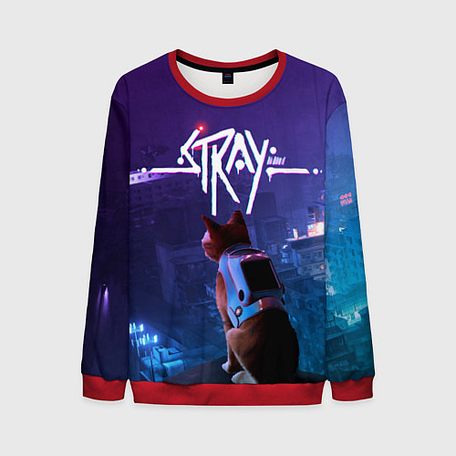 Мужской свитшот Stray кот неон / 3D-Красный – фото 1
