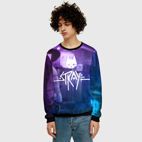 Мужской свитшот Stray - мордочка - neon / 3D-Черный – фото 3