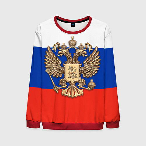 Мужской свитшот Герб России на фоне флага / 3D-Красный – фото 1