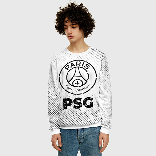 Мужской свитшот PSG с потертостями на светлом фоне / 3D-Белый – фото 3