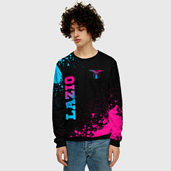 Свитшот мужской Lazio - neon gradient: символ и надпись вертикальн, цвет: 3D-черный — фото 2