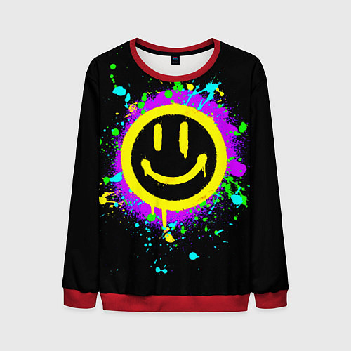 Мужской свитшот Смайлик - неоновые брызги / 3D-Красный – фото 1