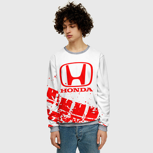 Мужской свитшот Honda - красный след шины / 3D-Меланж – фото 3