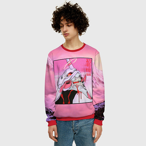 Мужской свитшот EVANGELION PINK Берсерк mode / 3D-Красный – фото 3