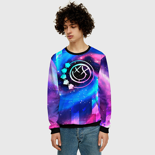 Мужской свитшот Blink 182 неоновый космос / 3D-Черный – фото 3