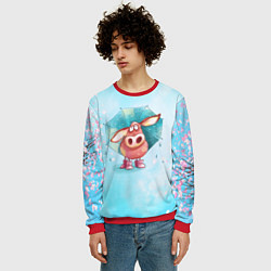 Свитшот мужской Свинка под зонтиком в дождь, цвет: 3D-красный — фото 2