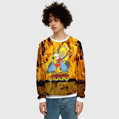 Мужской свитшот Гомер Симпсон - соло на гитаре! / 3D-Белый – фото 3