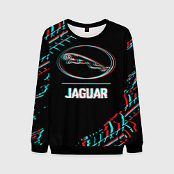 Свитшот мужской Значок Jaguar в стиле glitch на темном фоне, цвет: 3D-черный