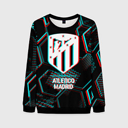 Свитшот мужской Atletico Madrid FC в стиле glitch на темном фоне, цвет: 3D-черный