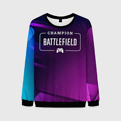 Свитшот мужской Battlefield gaming champion: рамка с лого и джойст, цвет: 3D-черный