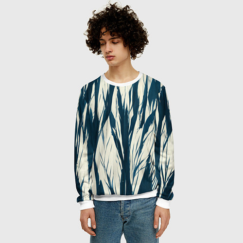 Мужской свитшот Синие рваные полосы / 3D-Белый – фото 3