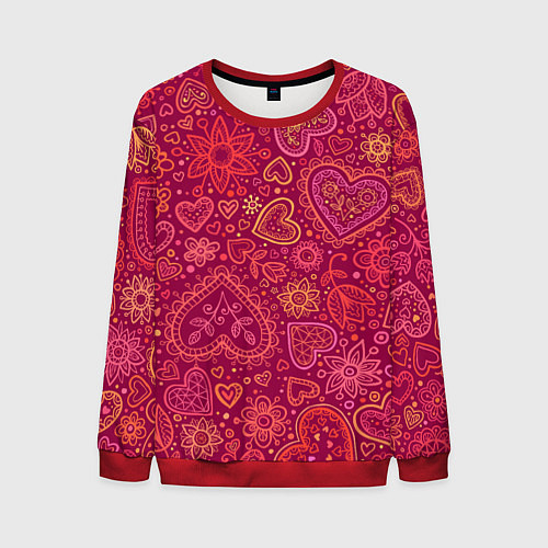 Мужской свитшот Цветы с сердцами / 3D-Красный – фото 1
