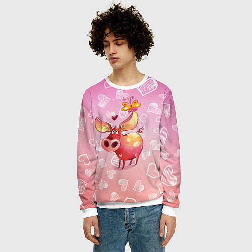 Мужской свитшот Свинка с большими ушами и с бабочкой / 3D-Белый – фото 3