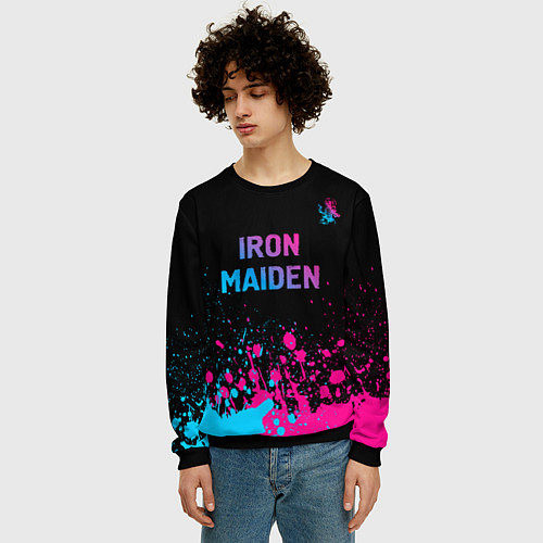 Мужской свитшот Iron Maiden - neon gradient: символ сверху / 3D-Черный – фото 3