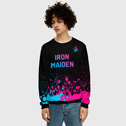 Свитшот мужской Iron Maiden - neon gradient: символ сверху, цвет: 3D-черный — фото 2