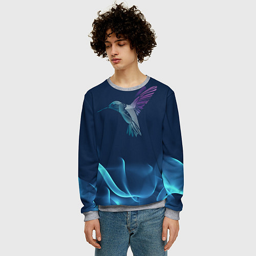 Мужской свитшот Колибри в полете / 3D-Меланж – фото 3