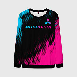 Свитшот мужской Mitsubishi - neon gradient: символ сверху, цвет: 3D-черный