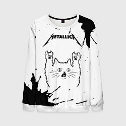 Свитшот мужской Metallica рок кот на светлом фоне, цвет: 3D-белый