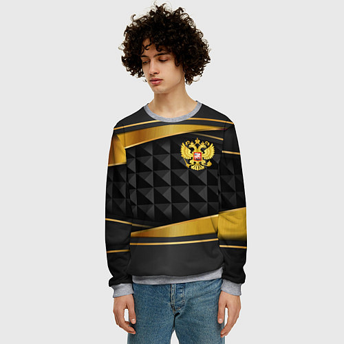 Мужской свитшот Gold & black - Russia / 3D-Меланж – фото 3