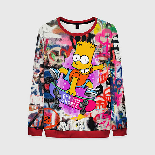 Мужской свитшот Скейтбордист Барт Симпсон на фоне стены с граффити / 3D-Красный – фото 1