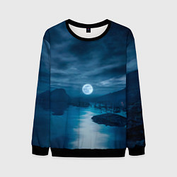 Свитшот мужской Пейзаж озера, берега и луны - Dear Esther, цвет: 3D-черный