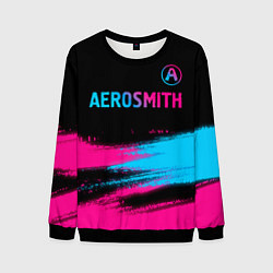 Свитшот мужской Aerosmith - neon gradient: символ сверху, цвет: 3D-черный