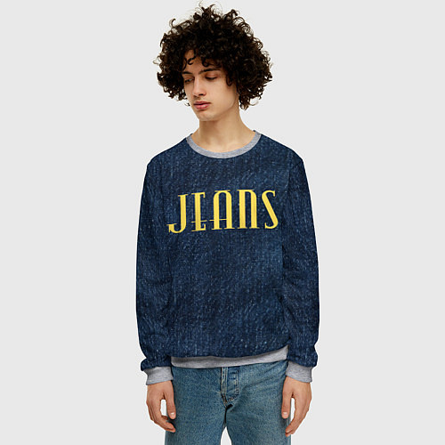 Мужской свитшот Джинс ткань с надписью jeans / 3D-Меланж – фото 3