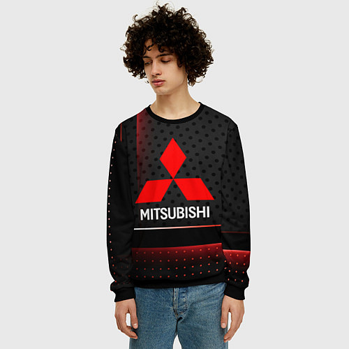 Мужской свитшот Mitsubishi Абстракция карбон / 3D-Черный – фото 3