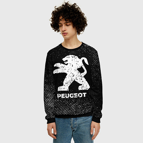 Мужской свитшот Peugeot с потертостями на темном фоне / 3D-Черный – фото 3