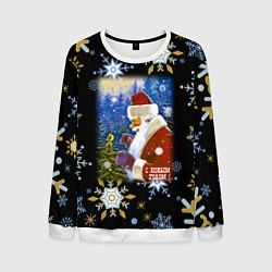 Свитшот мужской Новый год дед мороз и птичка, цвет: 3D-белый
