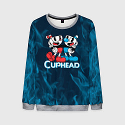 Свитшот мужской Cuphead синий огонь, цвет: 3D-меланж